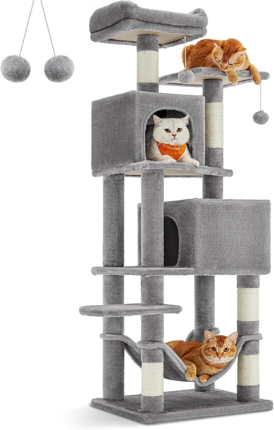 Feandrea 61-Inch Cat Tower for Indoor Cats (Light Gray)