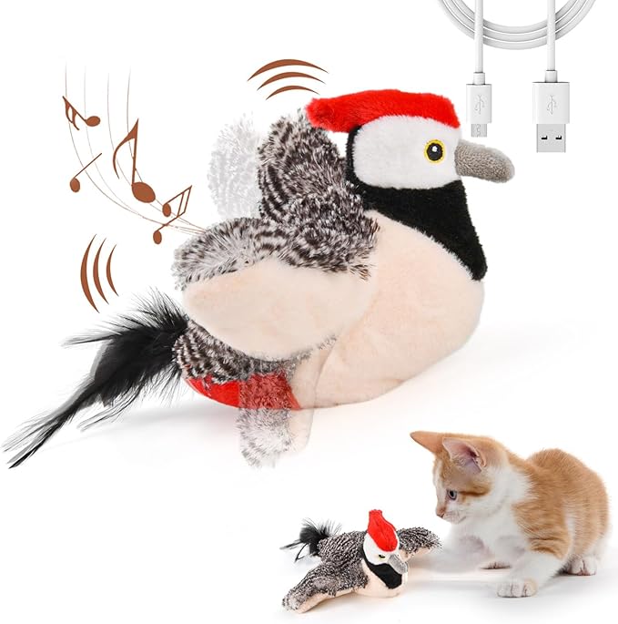 Potaroma Flapping Bird Cat Toy (Touch Activated, Chirp, Rechargeable)